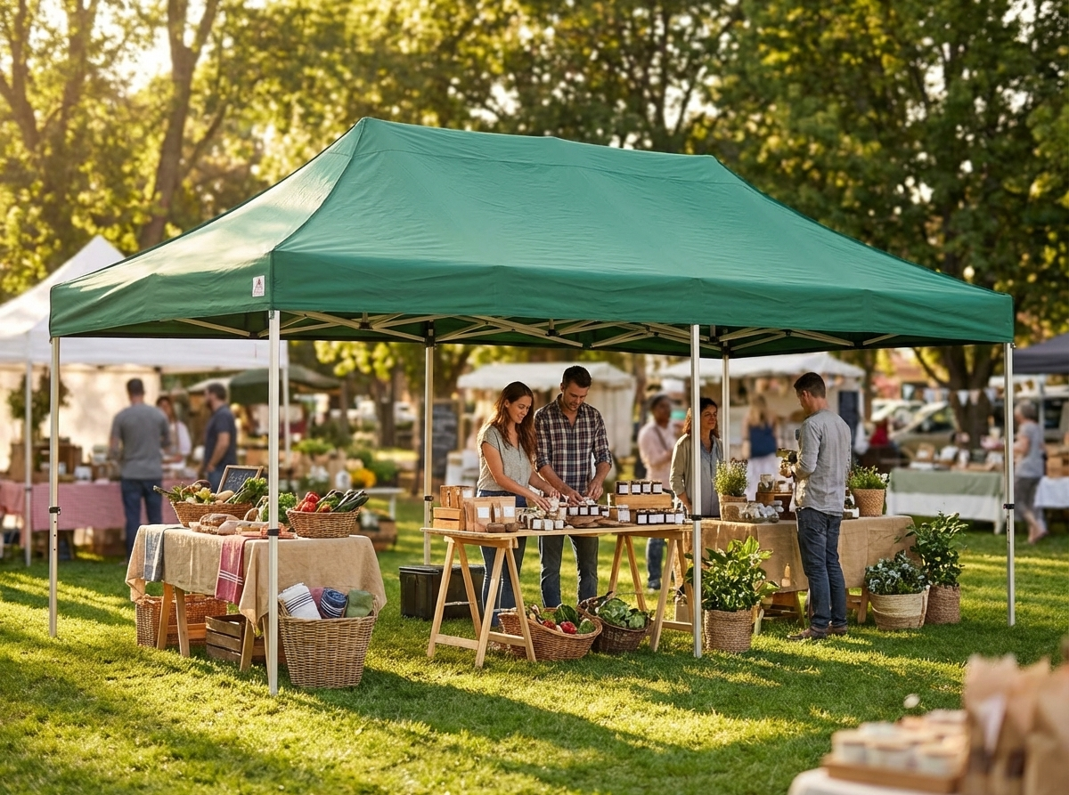 Green pop-up gazebo with steel frame for outdoor events - view 3