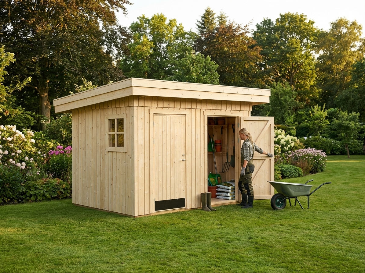 Wooden garden shed made of Nordic Spruce, natural colour - view 3