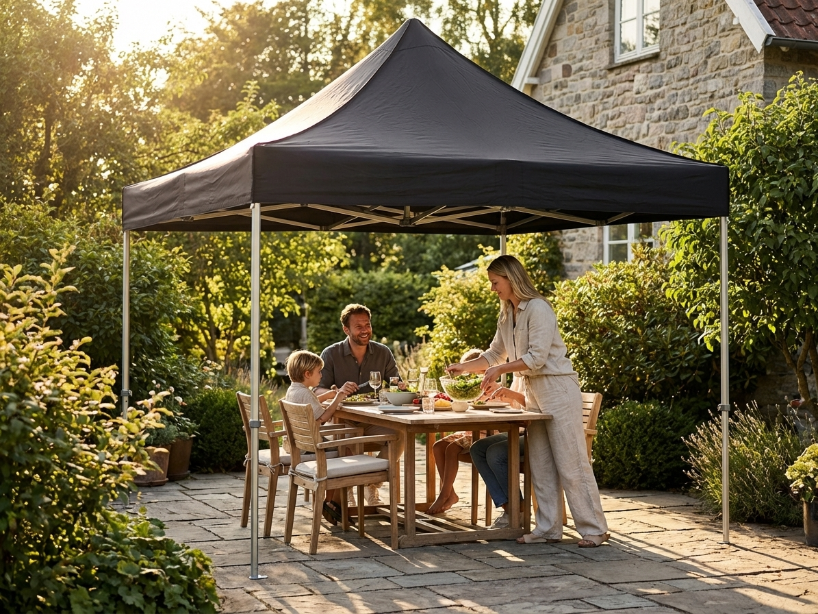 Black pop-up gazebo with steel frame for outdoor events - product detail