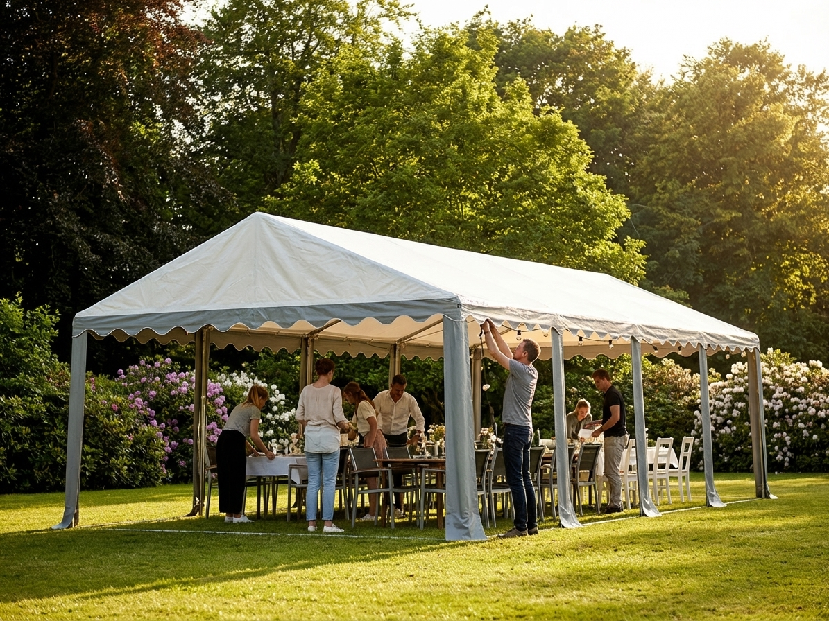 Marquee Roof Cover 6x12 m in White/Grey, Strong PVC material
