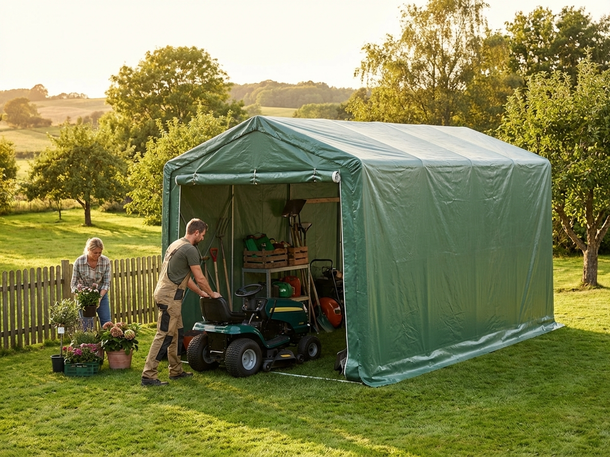 Green Storage Shelter 3.5x8m with PVC and Steel Frame - view 3