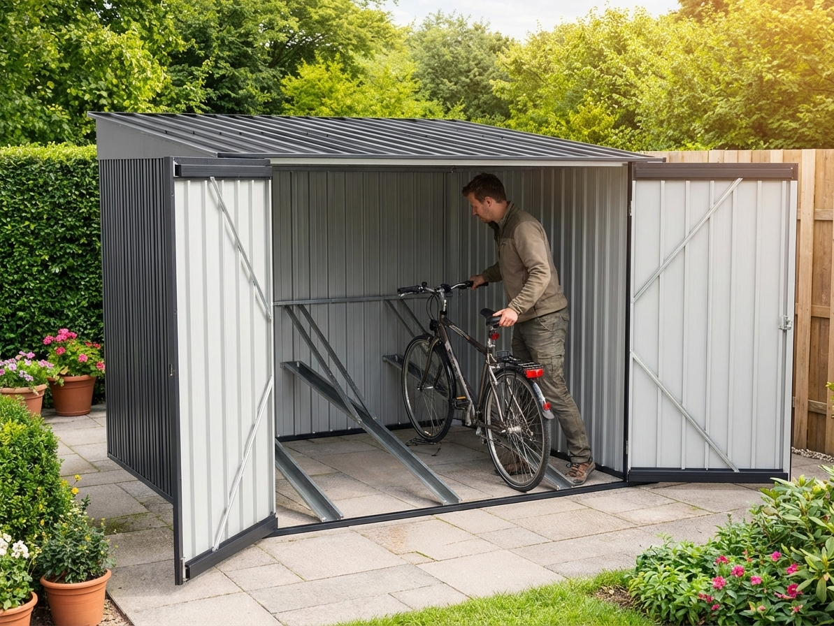 Metal bike shed in anthracite, outdoor storage solution - product detail