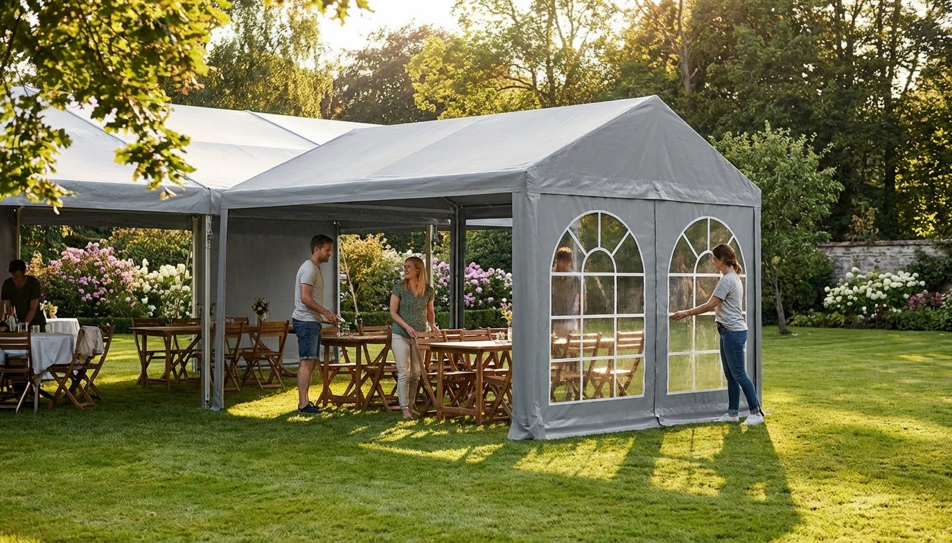 White Marquee Extension with Heavy PVC and Aluminium for Commercial Use - view 3