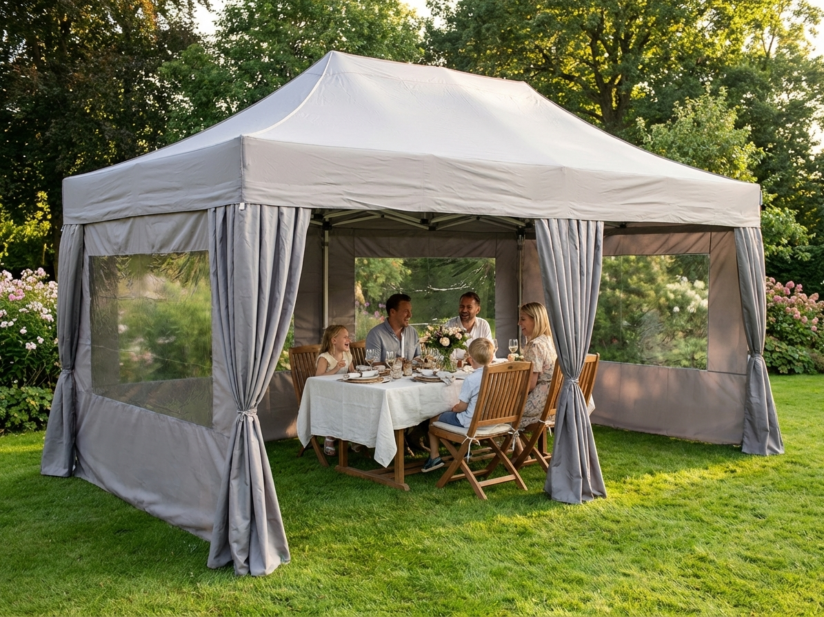 Pop up gazebo in latte colour with steel frame for garden and events - product detail