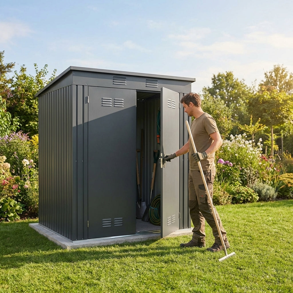 Anthracite garden shed in cold rolled steel for outdoor storage