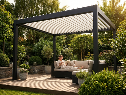 Bioclimatic pergola gazebo in black and white for outdoor use - view 3