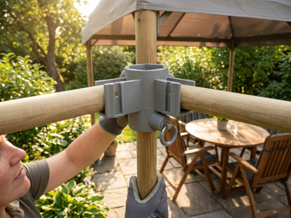 Grey corner leg fitting made of steel and plastic - product detail