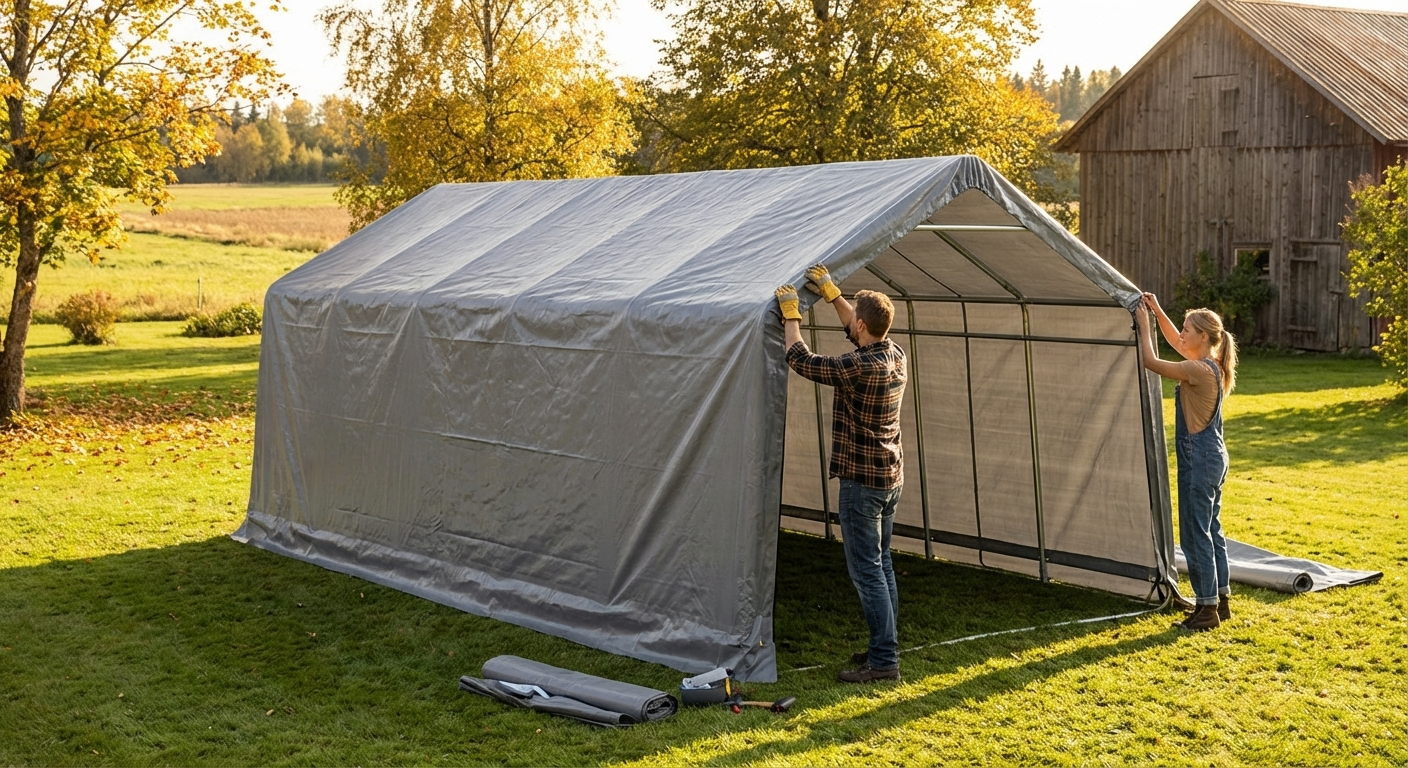 Grey polyethylene roof cover for storage shelters - view 3