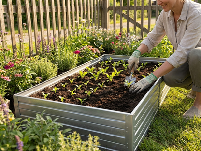 Raised garden bed made from galvanised steel