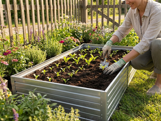 Raised garden bed made from galvanised steel