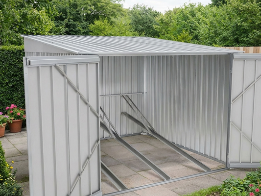 Anthracite galvanised steel bike shed for outdoor storage