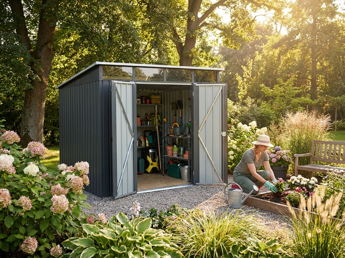 Anthracite garden shed made from galvanised steel - product detail