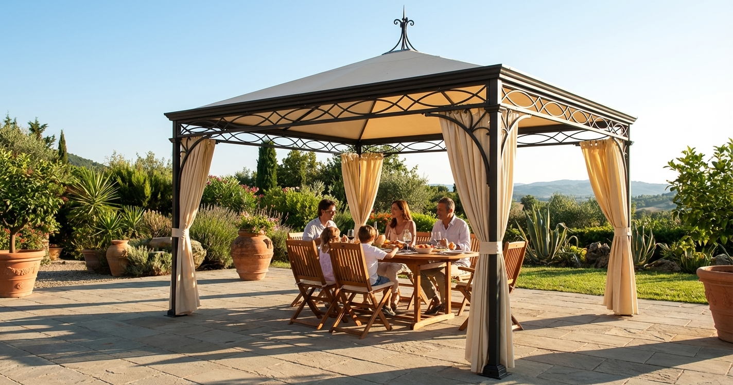 Champagne gazebo 5x6m with PVC roof and steel frame for outdoor events