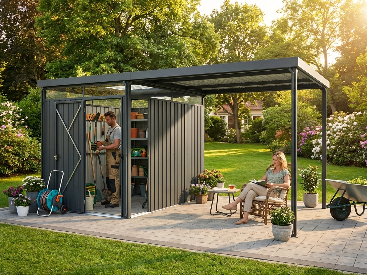 Garden shed with skylight in anthracite, galvanised steel construction - view 3