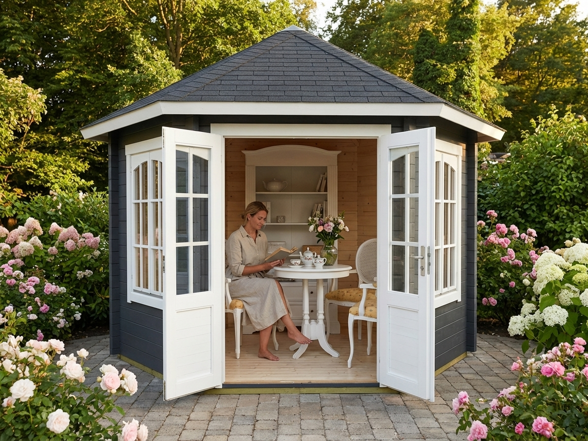 Wooden gazebo in dark grey made from Nordic Spruce