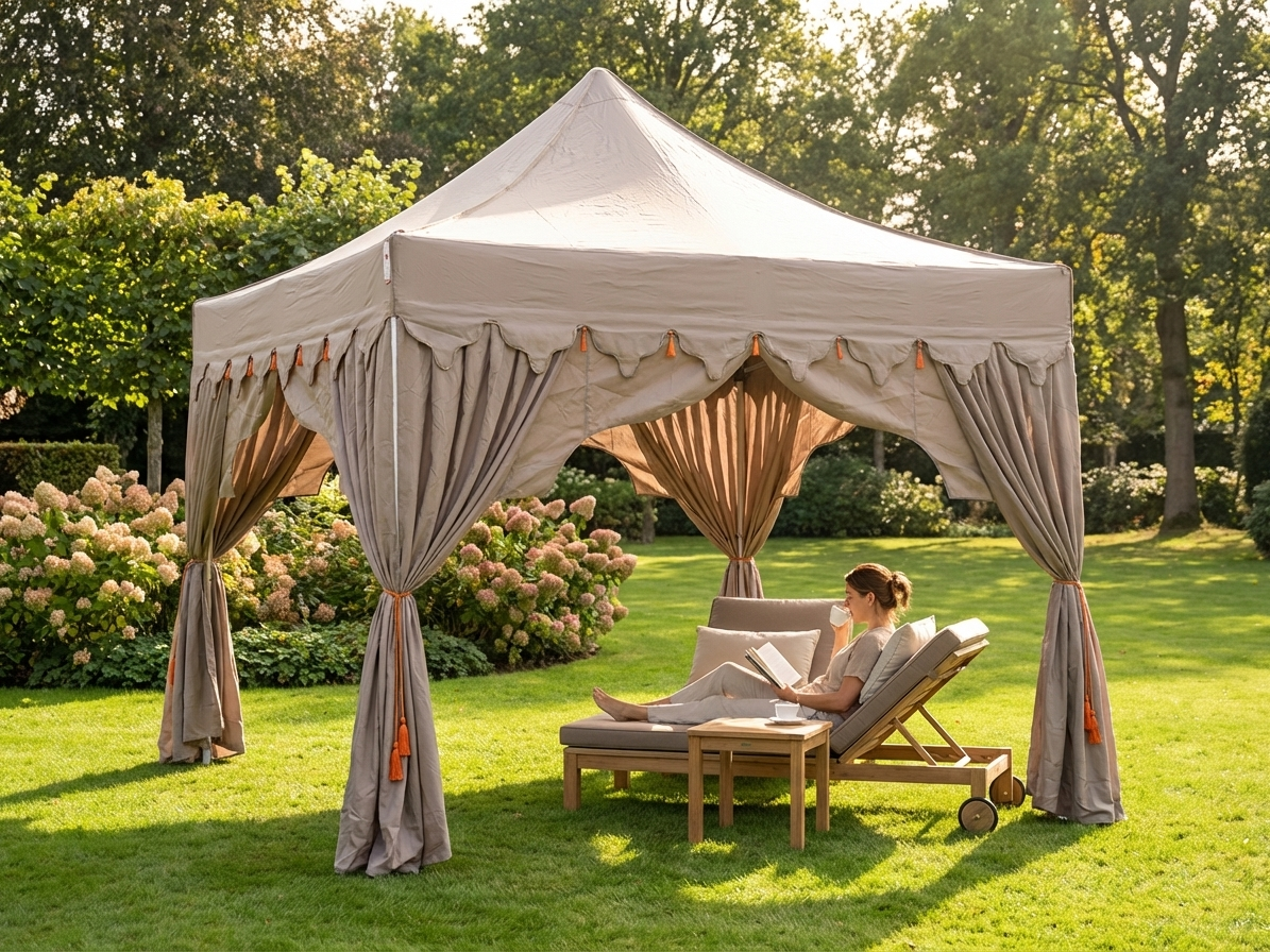 Pop up gazebo 3x3 m in latte and orange with aluminium frame for outdoor events