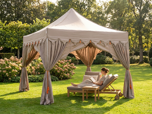 Pop up gazebo 3x3 m in latte and orange with aluminium frame for outdoor events