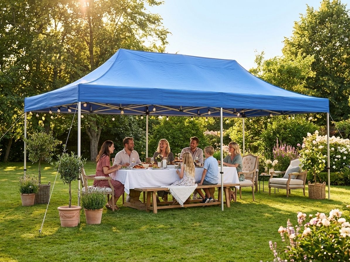Pop up gazebo 4x8 m blue with aluminium frame for outdoor use - view 3