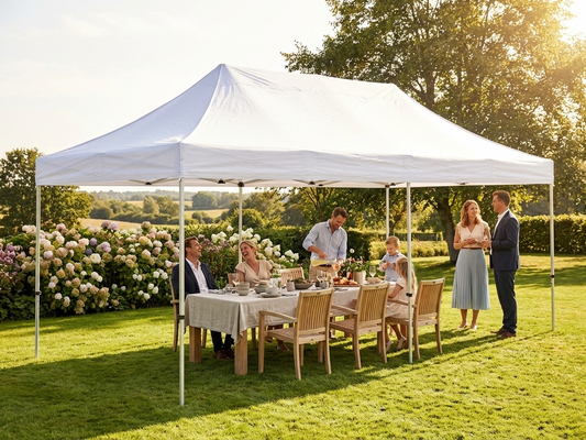 Pop up gazebo with white steel frame for outdoor events