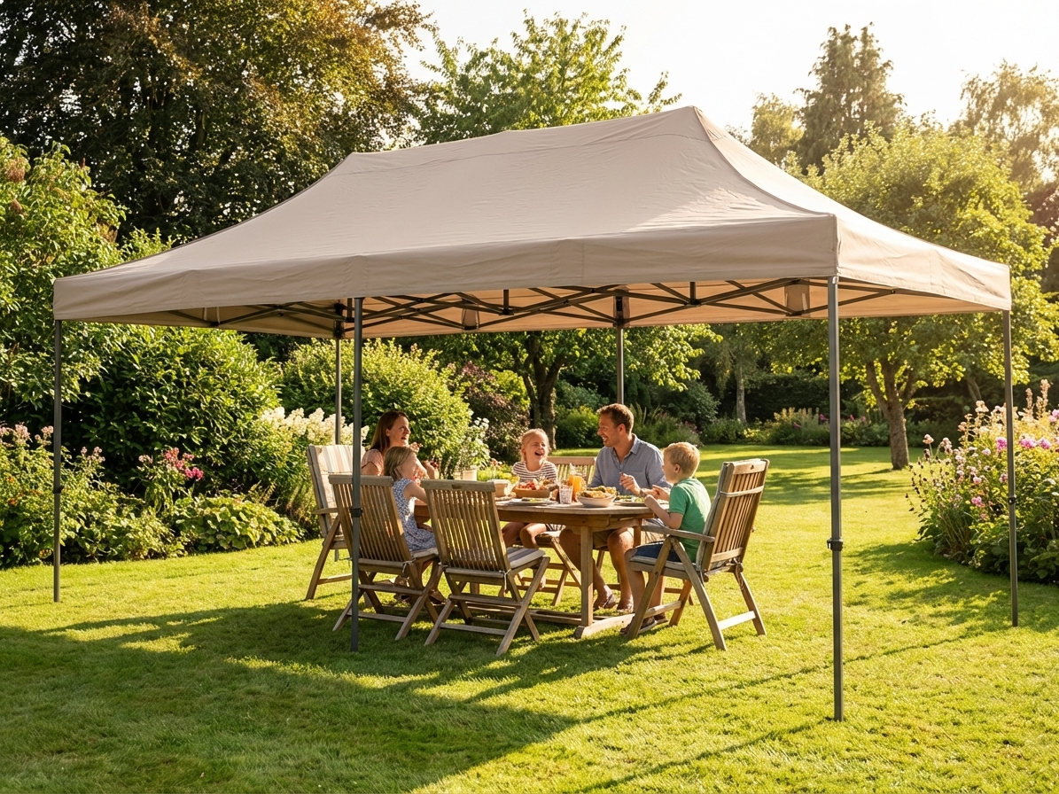 Pop up gazebo in latte colour with steel frame, 4x8m size