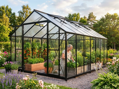 Black polycarbonate greenhouse with aluminium frame
