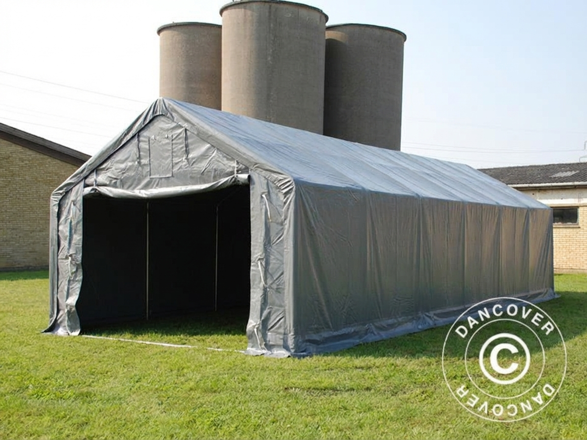 Grey PVC and steel storage shelter, 5x12m, ideal for industrial use - product detail