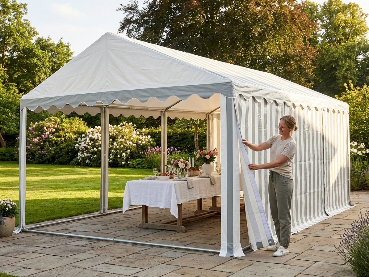 Marquee roof cover in white and grey, 4x6 m size for outdoor events