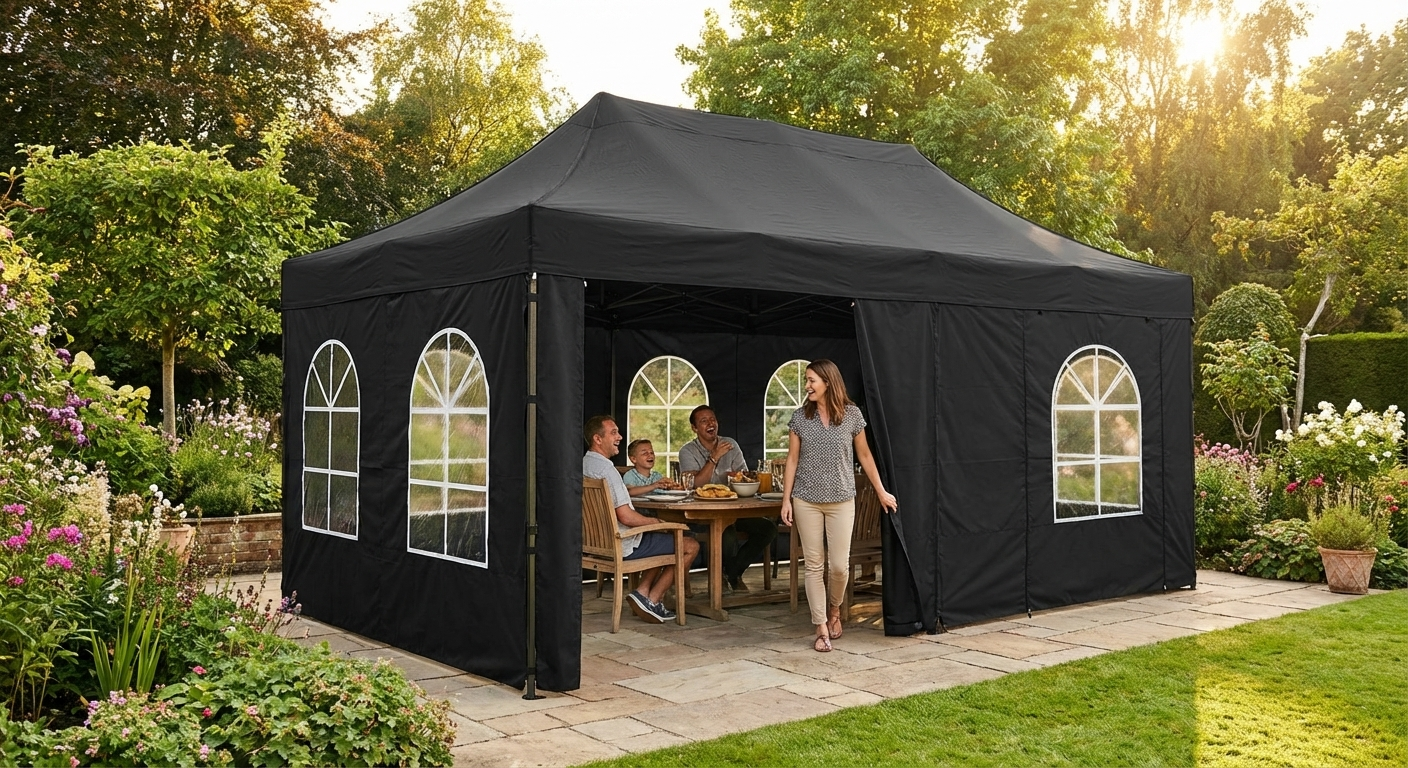 Black pop-up gazebo sidewall kit 4x8m for outdoor events - view 3