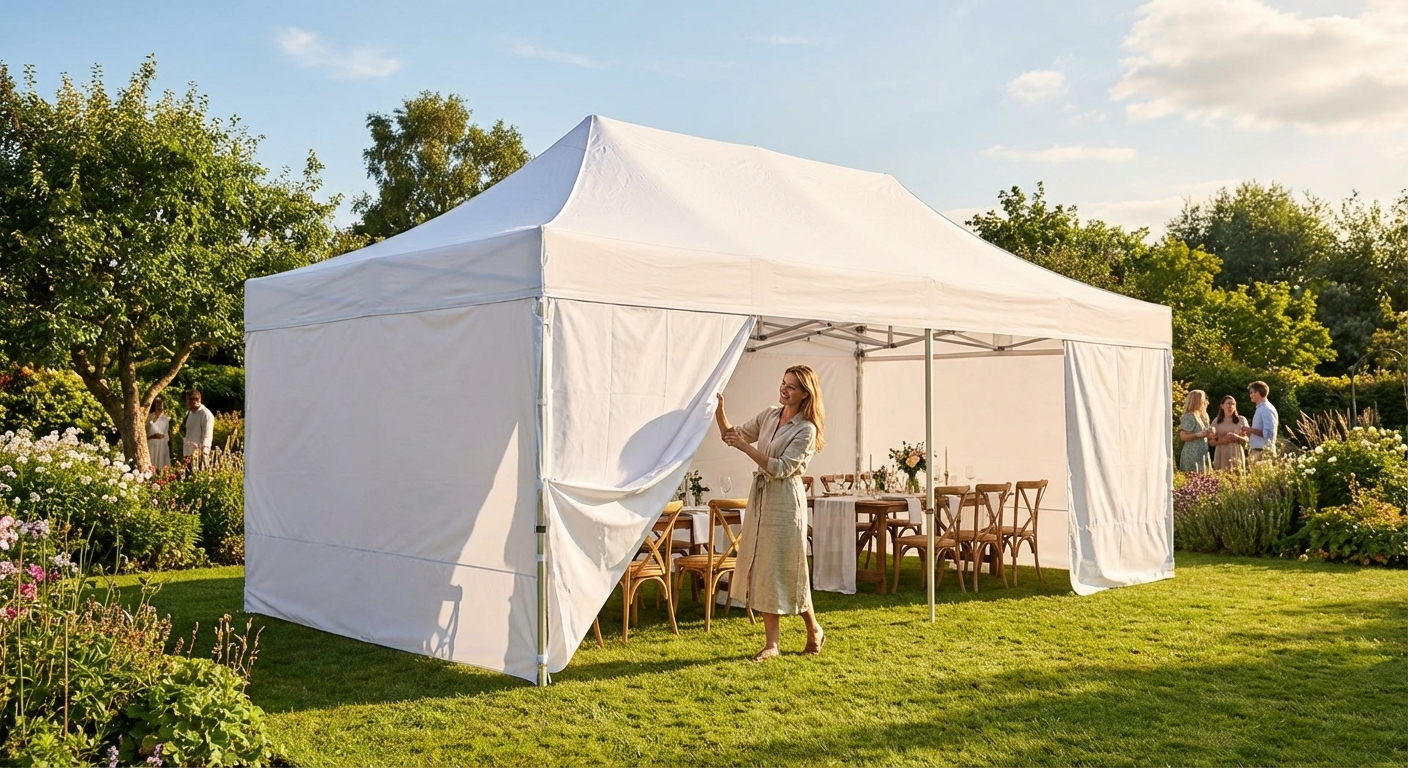 Pop up gazebo with steel frame in 9x6 m white for outdoor events