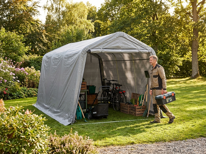 Grey storage tent 2.4x6m with PE tarpaulin and steel frame - view 3