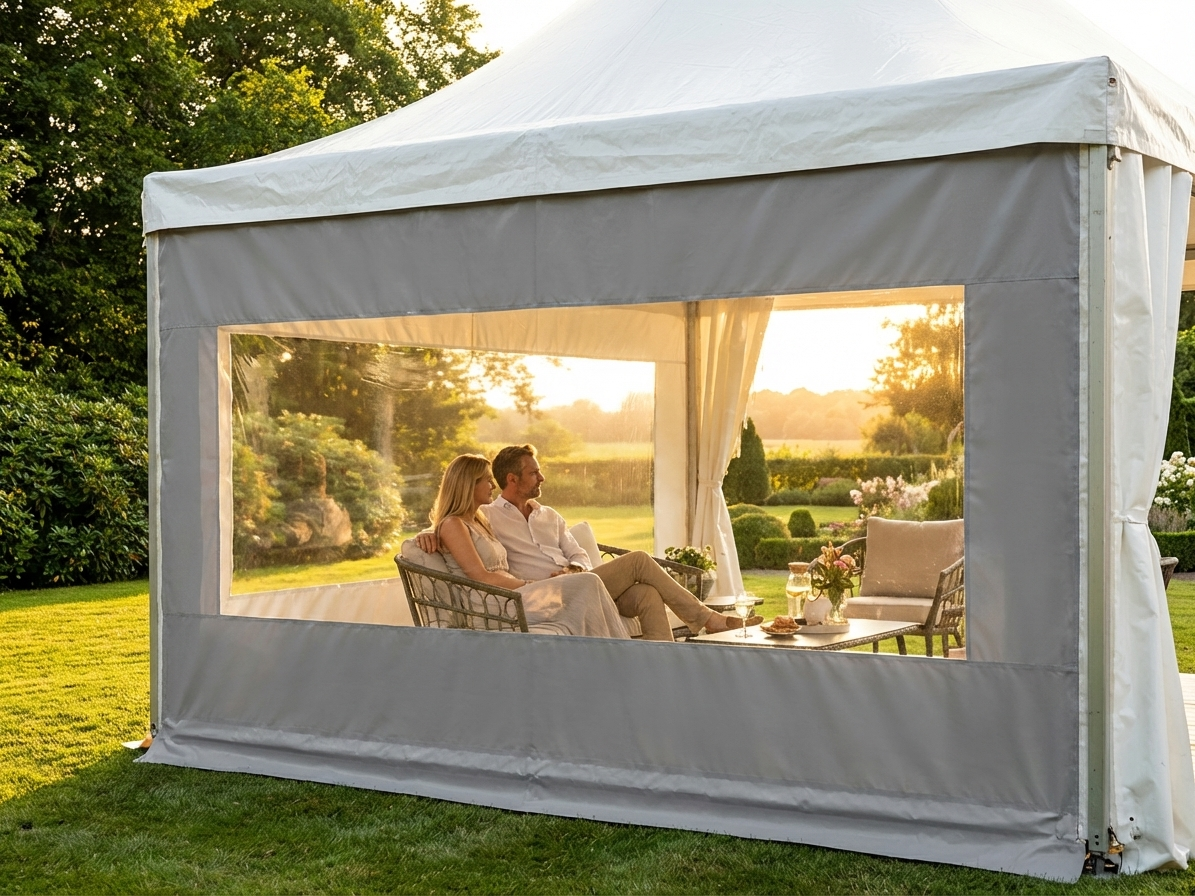 Grey sidewall with panorama window for tents