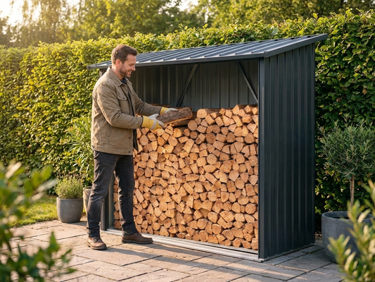 Wood storage shed in anthracite, galvanised steel - product detail