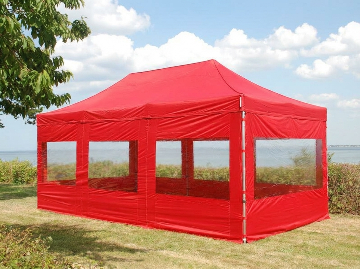 Pop up gazebo 4x6m red with aluminium frame for outdoor use - product detail