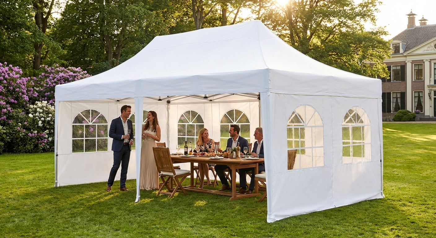 White pop-up gazebo 4x6 m with aluminium frame for outdoor events