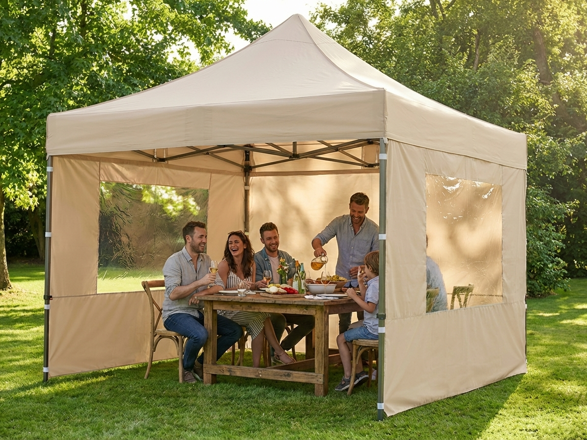 Pop up gazebo 4x4m in latte color with steel frame for outdoor events - product detail