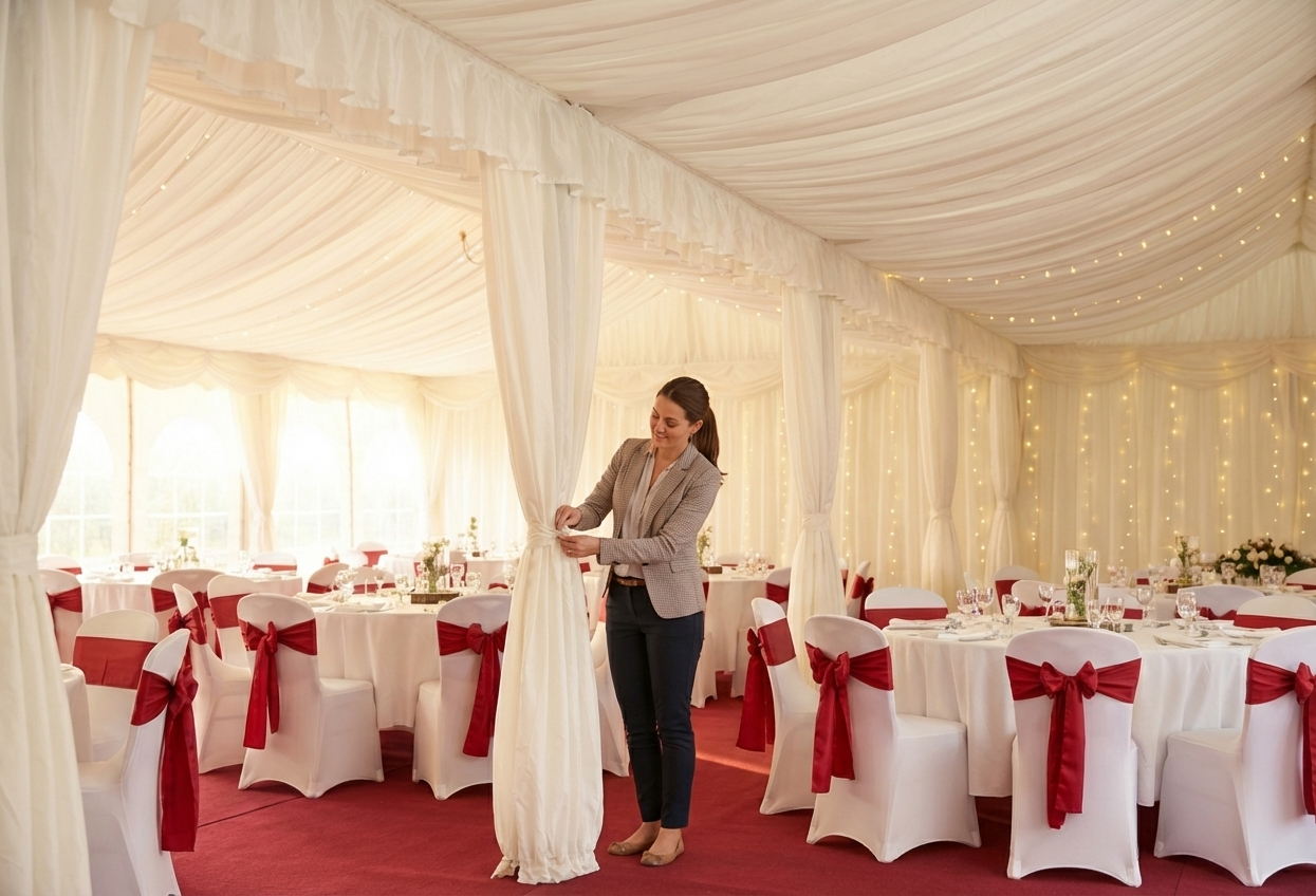 Marquee lining and leg curtain in white for 4x6m marquee - product detail
