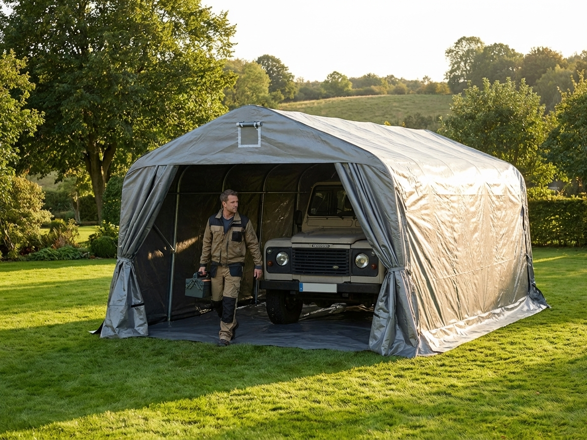 Portable grey garage with polyethylene and steel for outdoor use - product detail