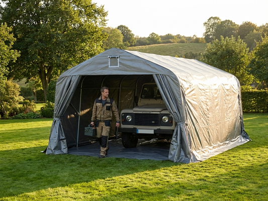 Portable grey garage with polyethylene and steel for outdoor use - product detail