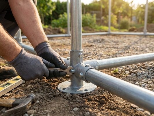 Galvanised steel ground bar connector in silver for industrial use
