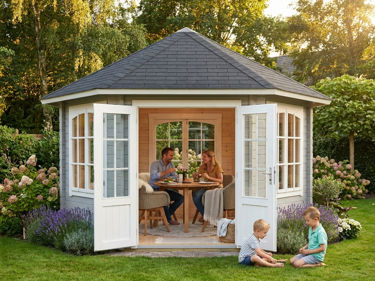 Light grey wooden gazebo made from Nordic Spruce - view 3