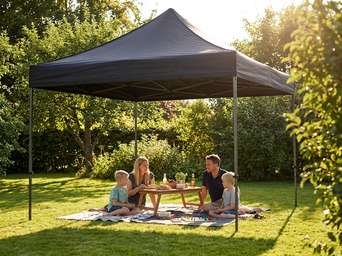 Black pop up gazebo 3x3m with steel frame for outdoor events
