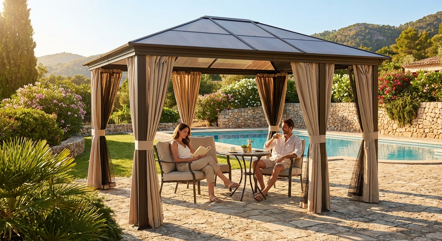 Brown garden gazebo with aluminium frame, 3x4 metres - view 3