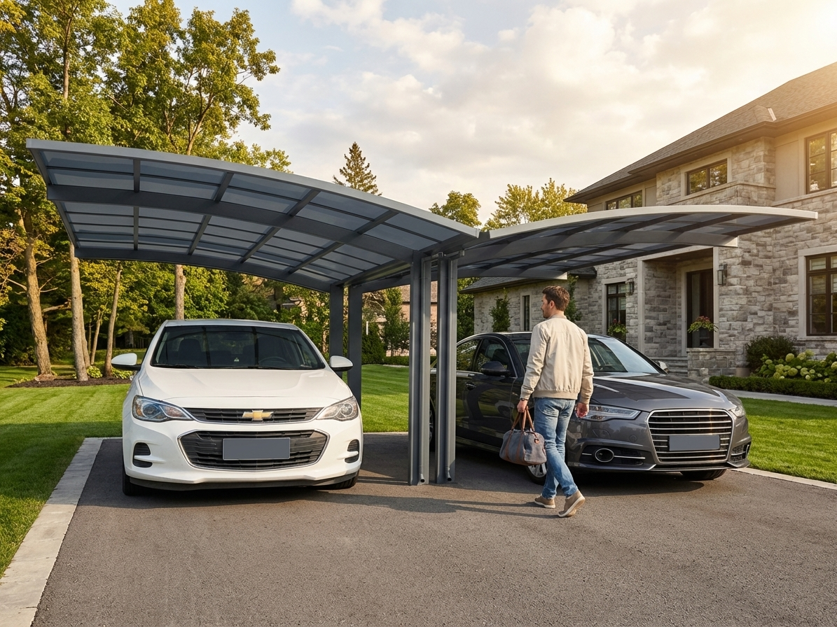 Double carport in grey, 6x5x2.4 m, aluminium and polycarbonate - view 3