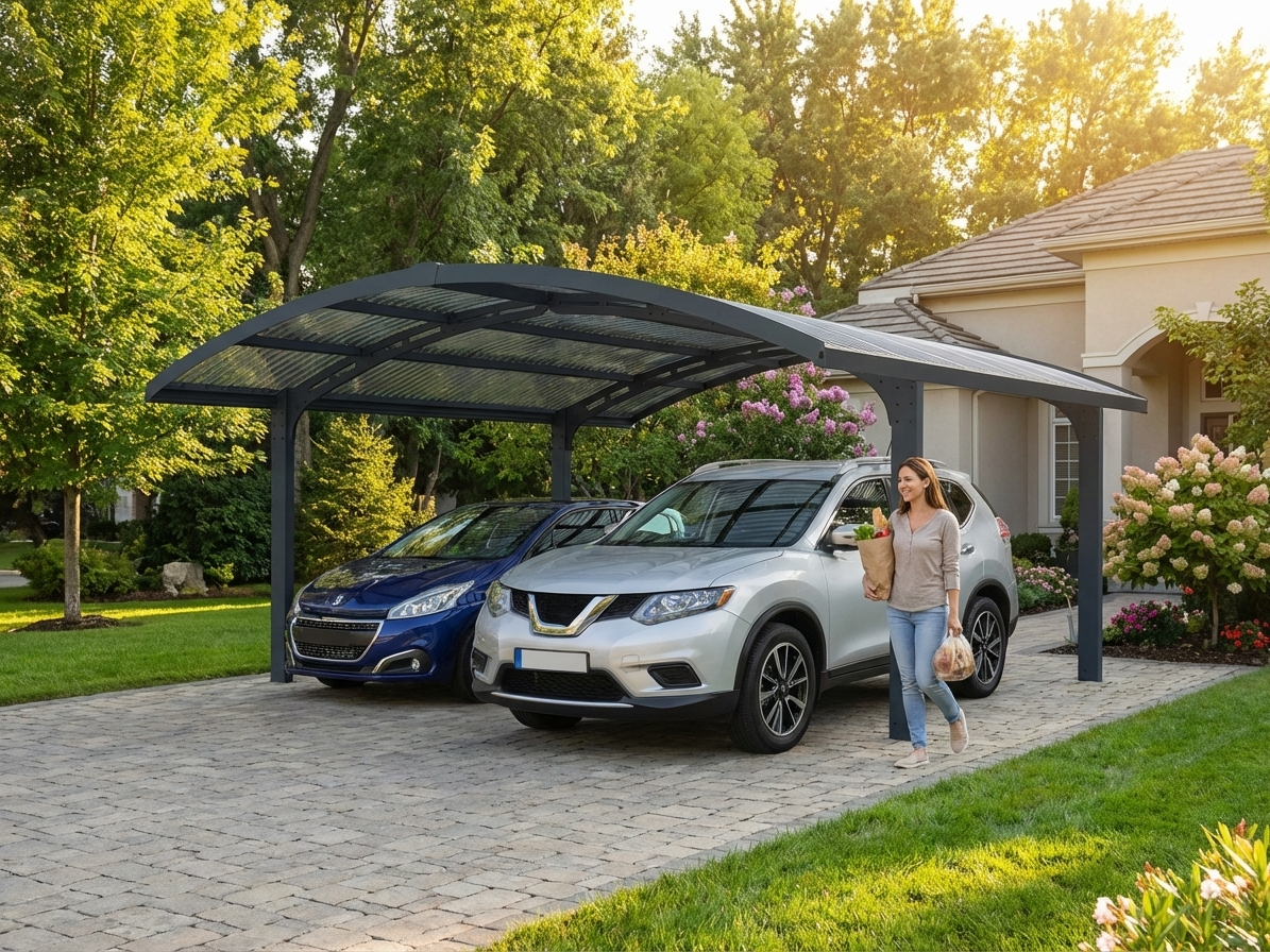 Polycarbonate Double Carport in Grey with Aluminium Frame - view 3