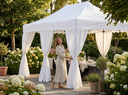 White steel gazebo curtains made from polyester with PVC backing - product detail