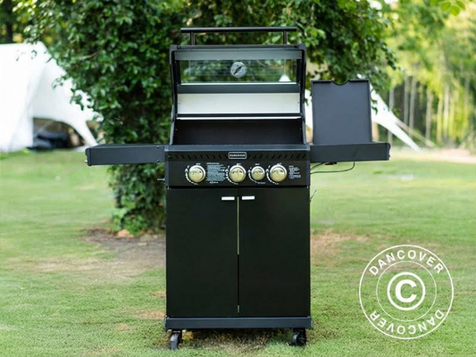 Black BBQ gas grill with powder coated steel for outdoor cooking - product detail