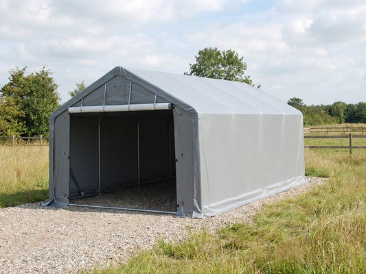 Grey storage shelter 5x8m made from PE and steel
