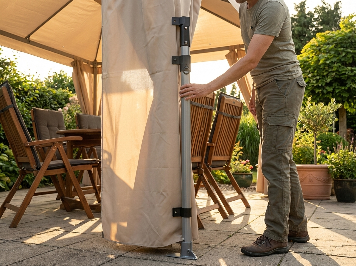 Adjustable corner leg in silver, suitable for indoor and outdoor use