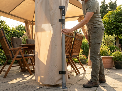 Adjustable corner leg in silver, suitable for indoor and outdoor use