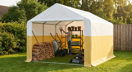 PVC storage work tent, white and yellow, industrial use